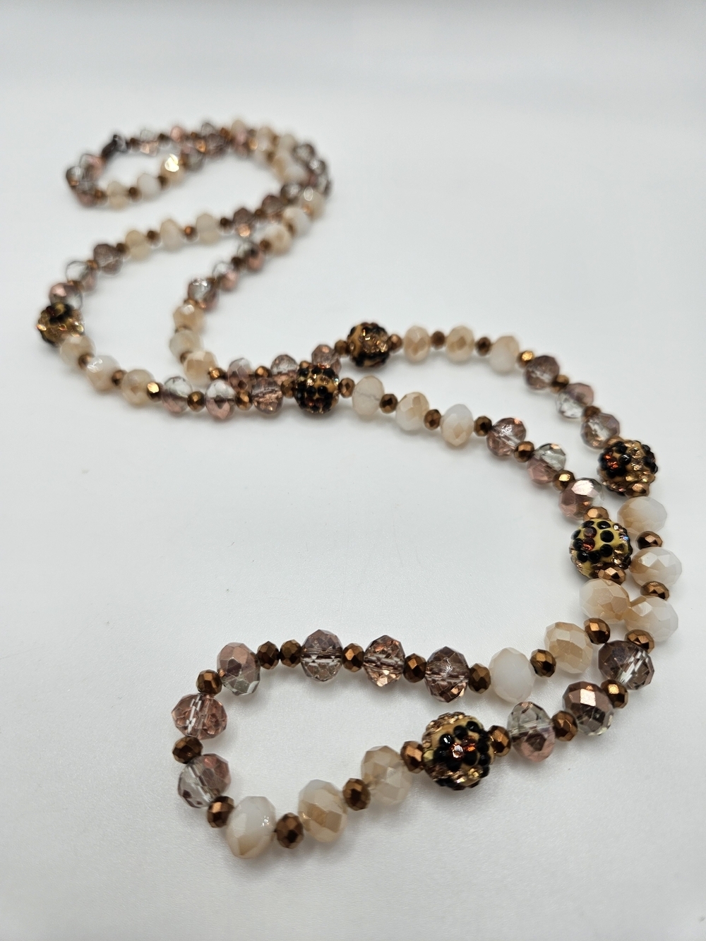 VINTAGE Shades of Bronze Faceted Glass Beaded Long Strand Necklace Covertible